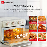 Hauswirt® K5M ,26.5Qt Countertop Conventional Oven K5M, XL Air Fryer 12-Slice Toaster Reheat Bake Rotisserie Broil Dehydrate 10-in-1 Combo,1600 Watts,Non-Stick,Stainless Steel,Online Recipe Booklet