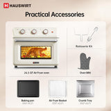 Hauswirt® K5M ,26.5Qt Countertop Conventional Oven K5M, XL Air Fryer 12-Slice Toaster Reheat Bake Rotisserie Broil Dehydrate 10-in-1 Combo,1600 Watts,Non-Stick,Stainless Steel,Online Recipe Booklet