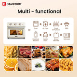 Hauswirt® K5M ,26.5Qt Countertop Conventional Oven K5M, XL Air Fryer 12-Slice Toaster Reheat Bake Rotisserie Broil Dehydrate 10-in-1 Combo,1600 Watts,Non-Stick,Stainless Steel,Online Recipe Booklet